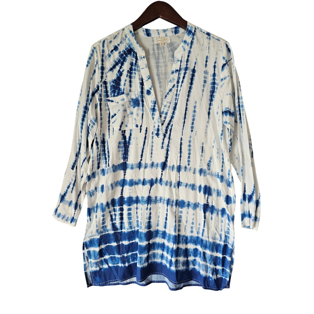 Mud Pie Blue Tie Dye Cover Up Tunic Top Women's Size M Beach Resort
